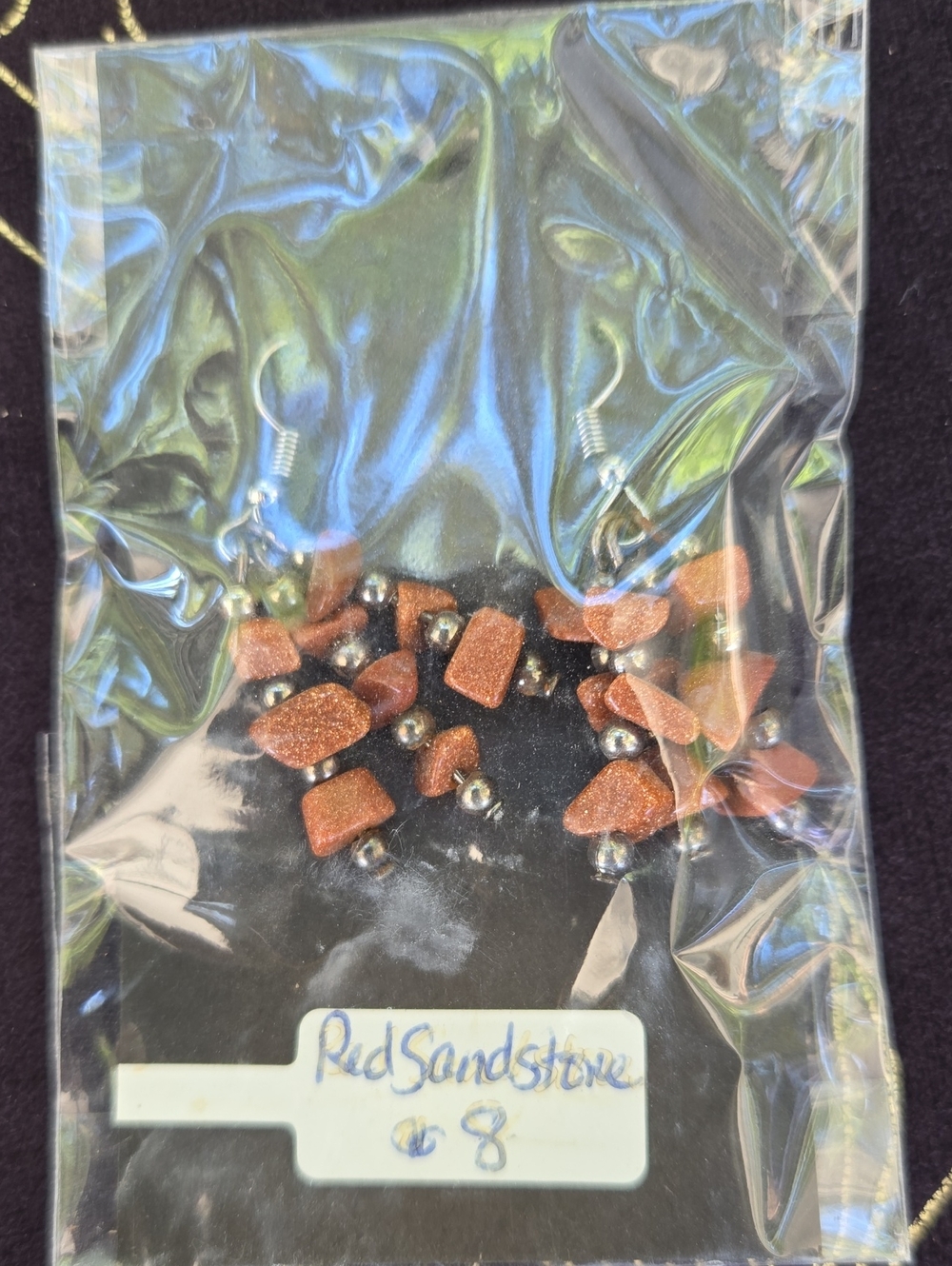 Red Sandstone Bead Dangle Earrings - Red: G